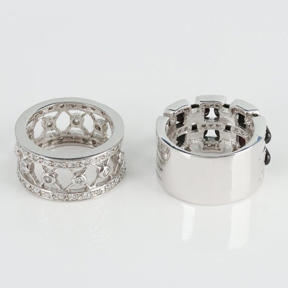 Onyx & Crystal Station Band Ring  and Crystal Silver-Plated Ring Bundle Size 8 - Picture 3 of 6